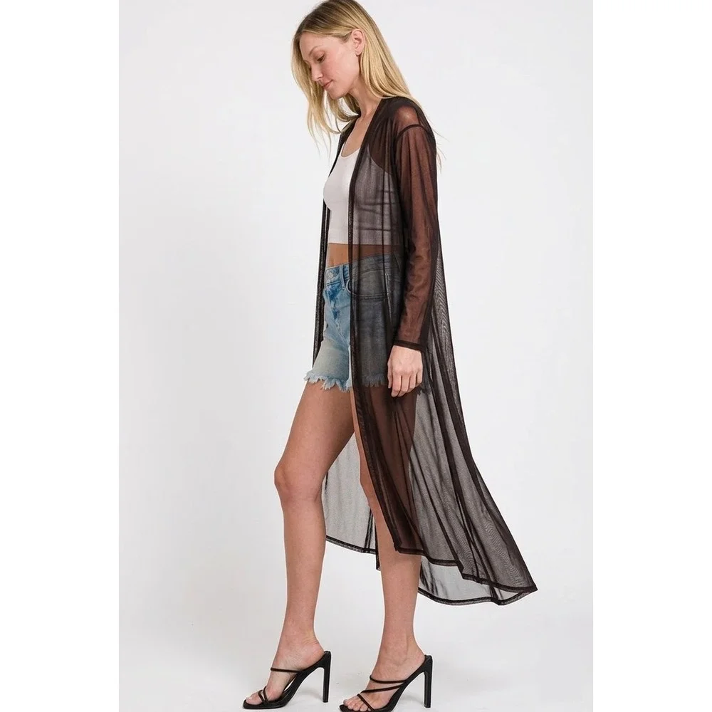 Zenana Mesh Open‎ Front Cardigan - Black - Small